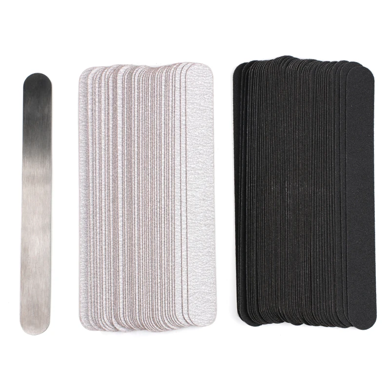 Gerade Ersatz-Nagelfeile 100/180/240, 10 Stück, grau/schwarz, abnehmbares Schleifpapier mit Edelstahlgriff, Metall-Schleiffeilen – Detail 1