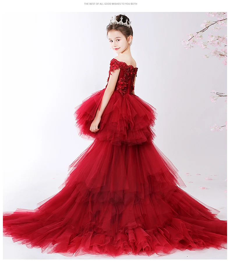 Long Trailing Flower Christmas Girl Dress Wedding Princess Tutu Party Events Dresses For Teenage Girl Dress Ceremonies Clothes