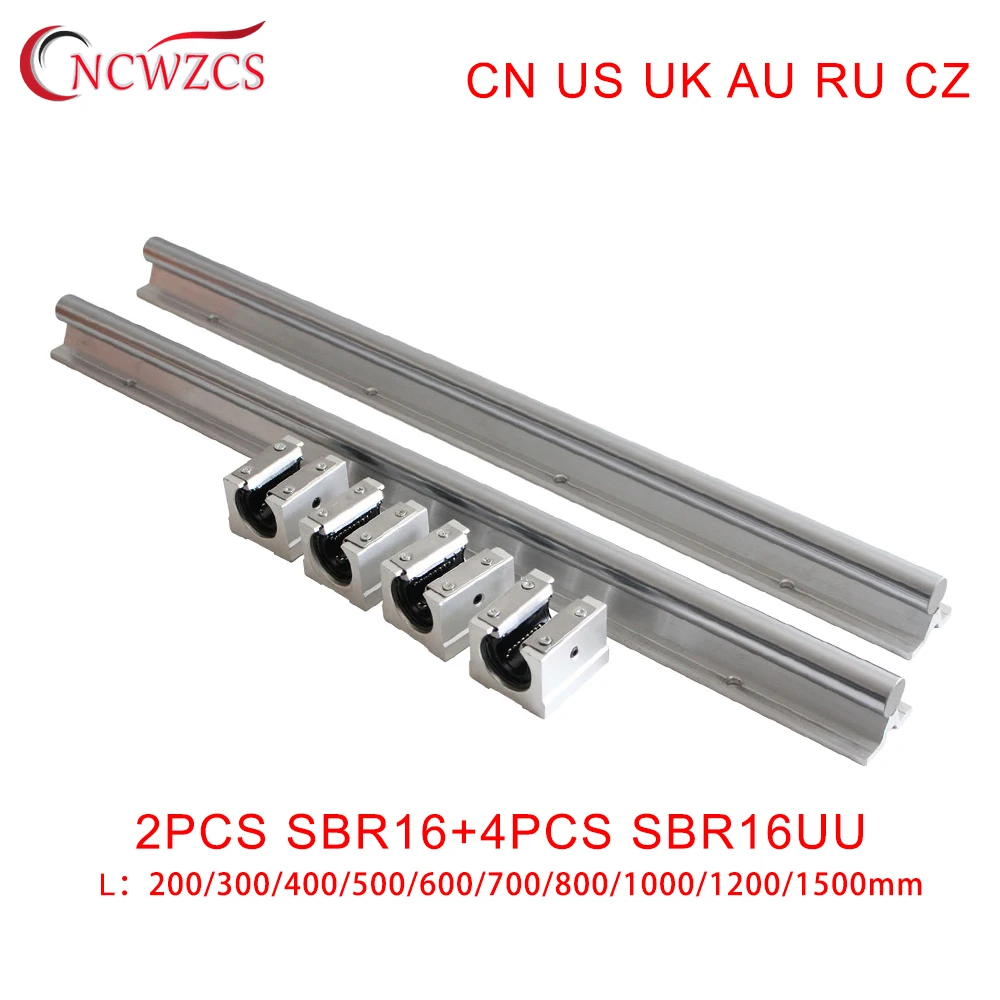 

2pcs SBR16 Linear Rail Guide 200 300 400 500 600 1000 1200 1500mm Fully Slide Support +4pcs SBR16UU Linear Bearing Block For CNC