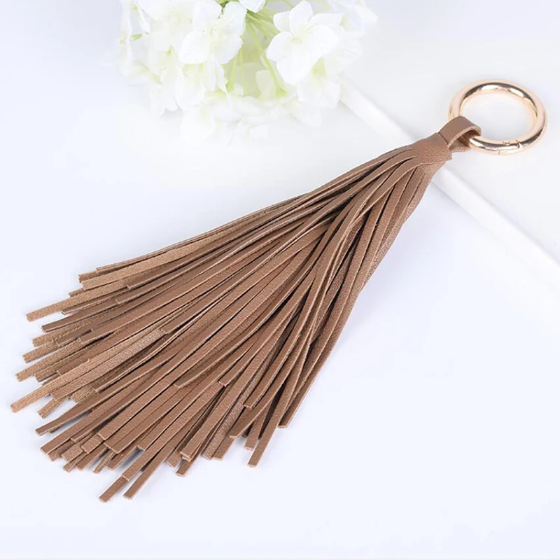 New Fashion Tassel Key Chain Women Cute Tassel KeyChain Bag Accessory PU Leather Tassels Car Key Ring Fringe Jewelry