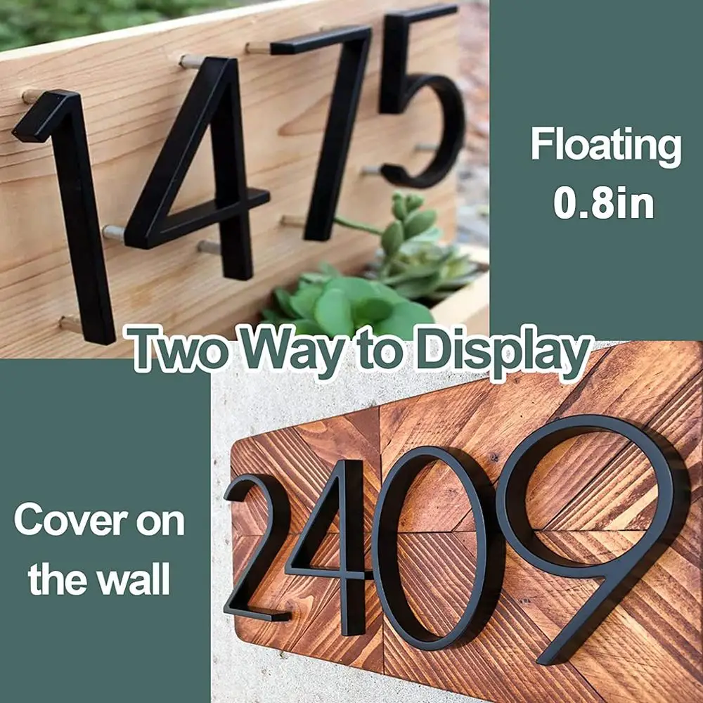 142mm Floating Exterior House Numbers Modern Number Signs on the Door Extra Large Black Apartment Address and Mailbox Plate #0-9