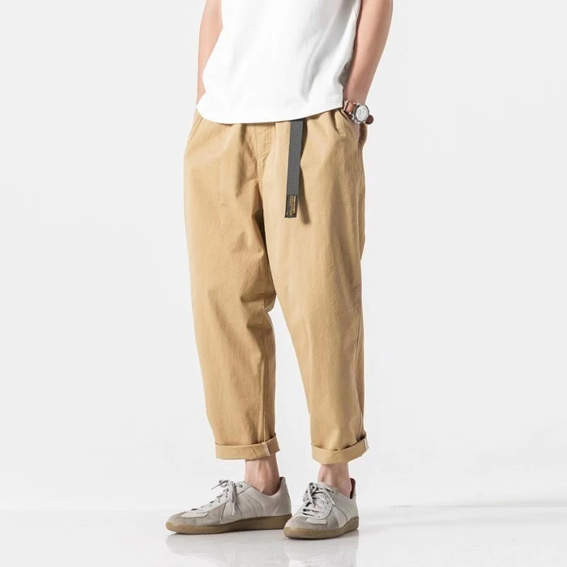 Cotton Man Pants Streetwear Wide leg Harem Pants Sweatpants Male Korean Fashion Trousers With Belt Causal Embroidery