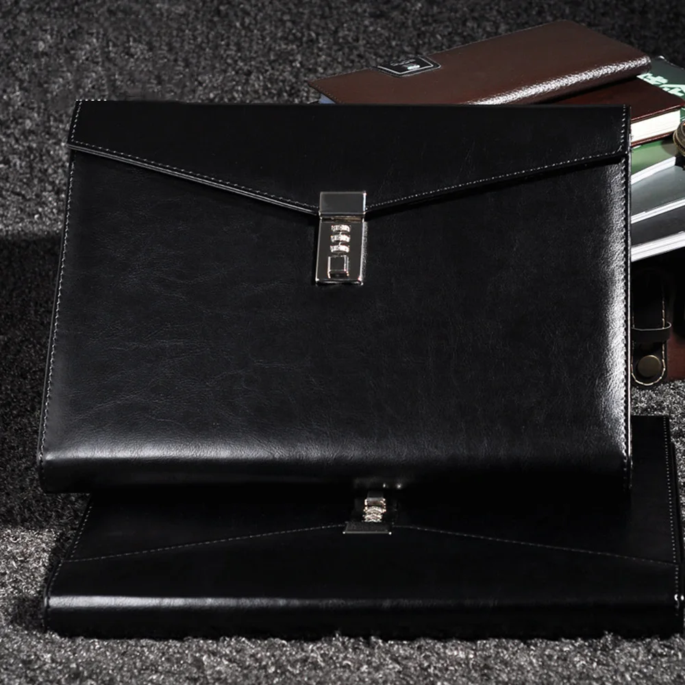 A4 Dokument Datei Ordner mit Schloss Padfolio Fichario Passwort Aktentasche Organzier Executive Schrank PU Leder Büro Manager Tasche