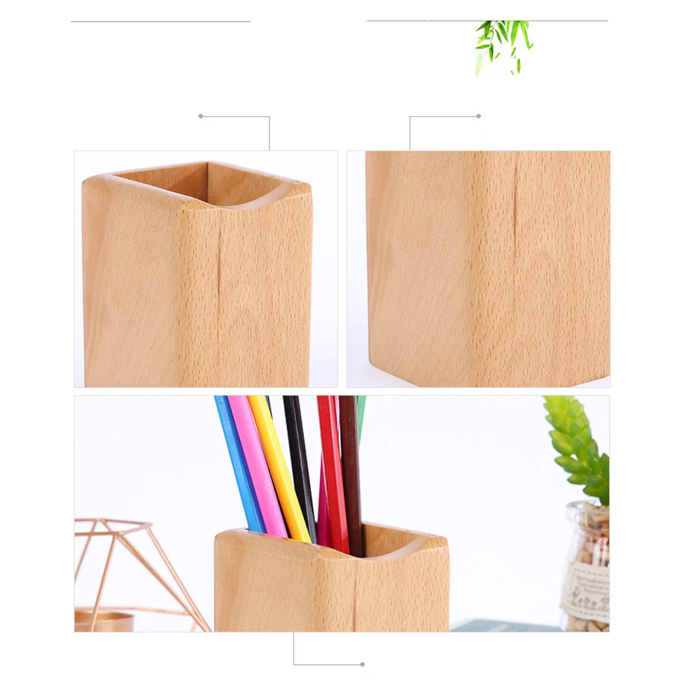 Umitive 1 pcs Pen Holder Multi-function Square Walnut Wood Makeup Brush Storage Case Creative Office School Desktop Storage