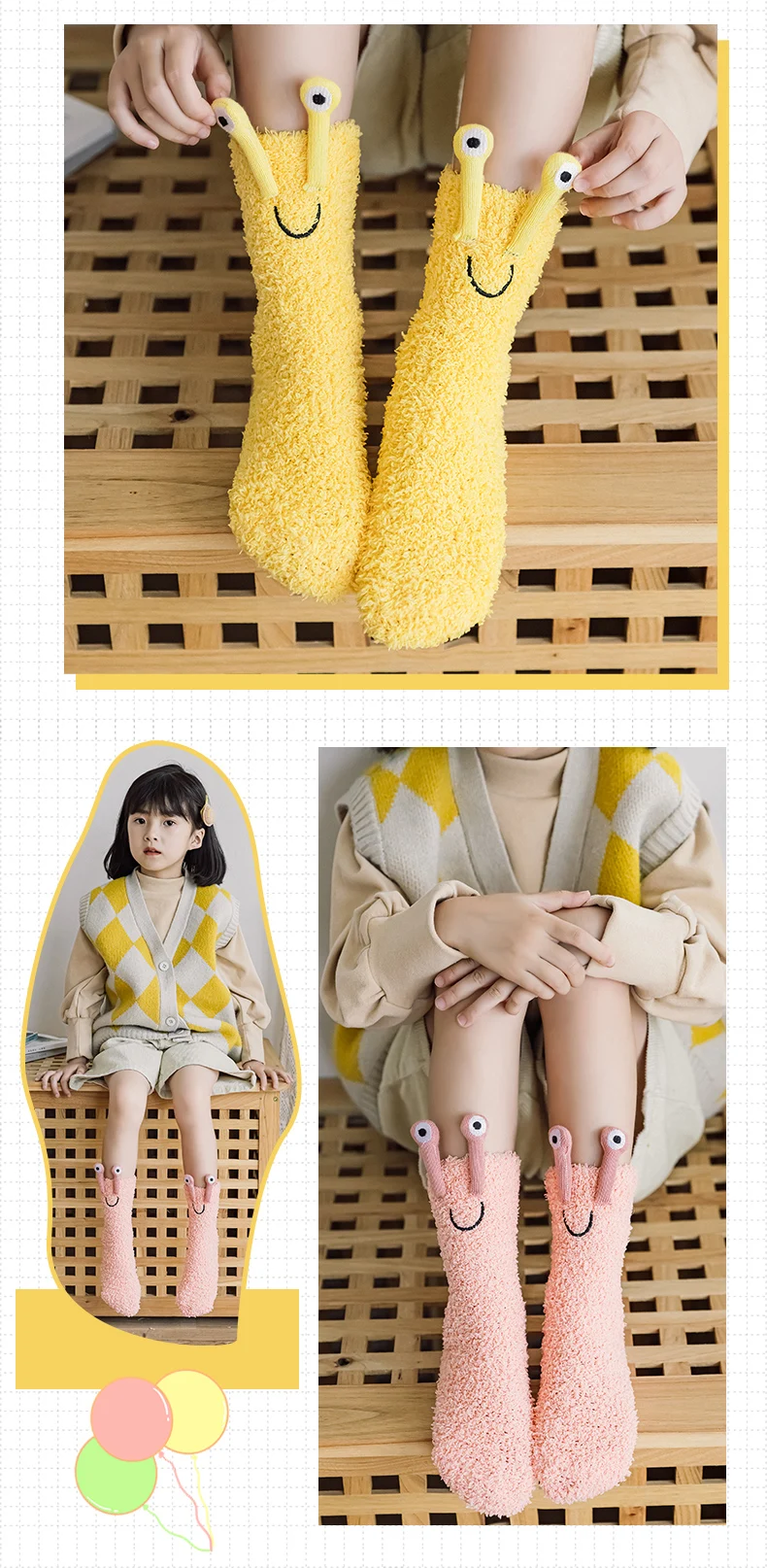 Baby Mädchen Winter Korallen-Plus-Velours Verdickende Socken Wärmere Großaugige Kälteschutz Cartoon Niedliche Schnecken-Socken für Kleinkinder und Kinder Prinzessinnen-Socken – Detail 10