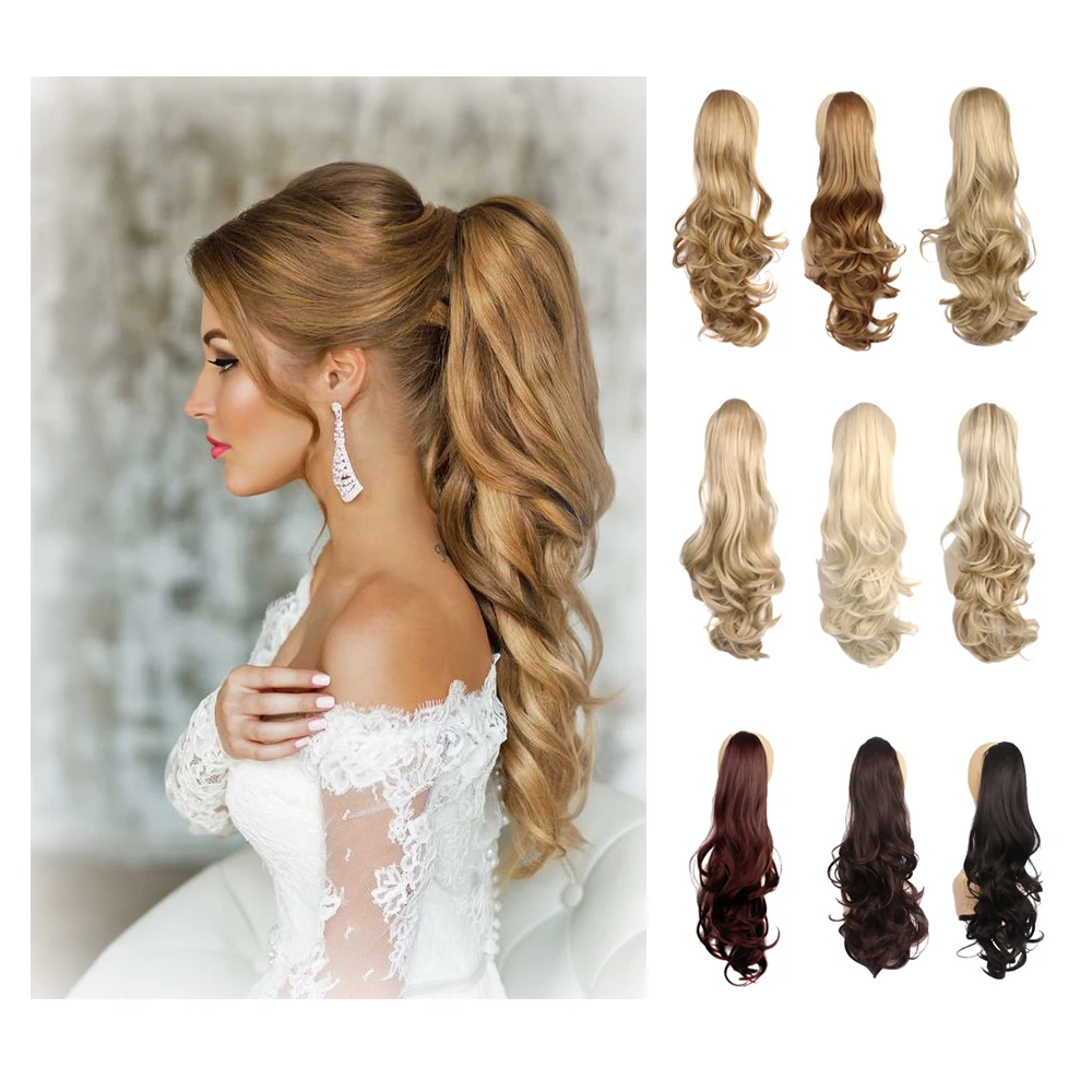 

Длинные волнистые синтетические накладные волосы BUQI, 24 дюйма, зажим для конского хвоста, модные женские аксессуары для волос из высокотемпературного волокна