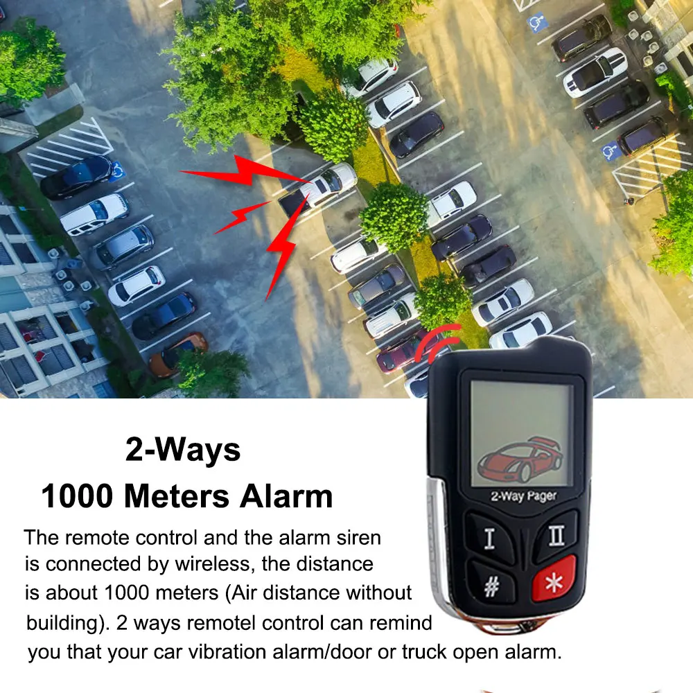 Vjoycar NEW DIYV2 Wireless Siren Immobilizer Two-way Car Alarm System Anti-Theft Air & Shock Intelligent Detection LCD Display