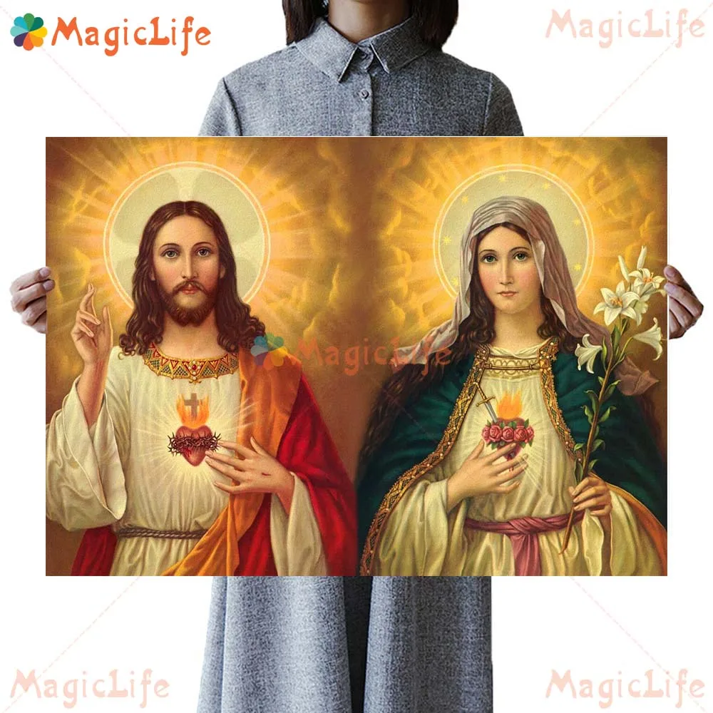 الطاهر القلب البكر الشمال المشارك يسوع القلب المقدس جدار الفن قماش اللوحة جدار صور لغرفة المعيشة بدون إطار #4