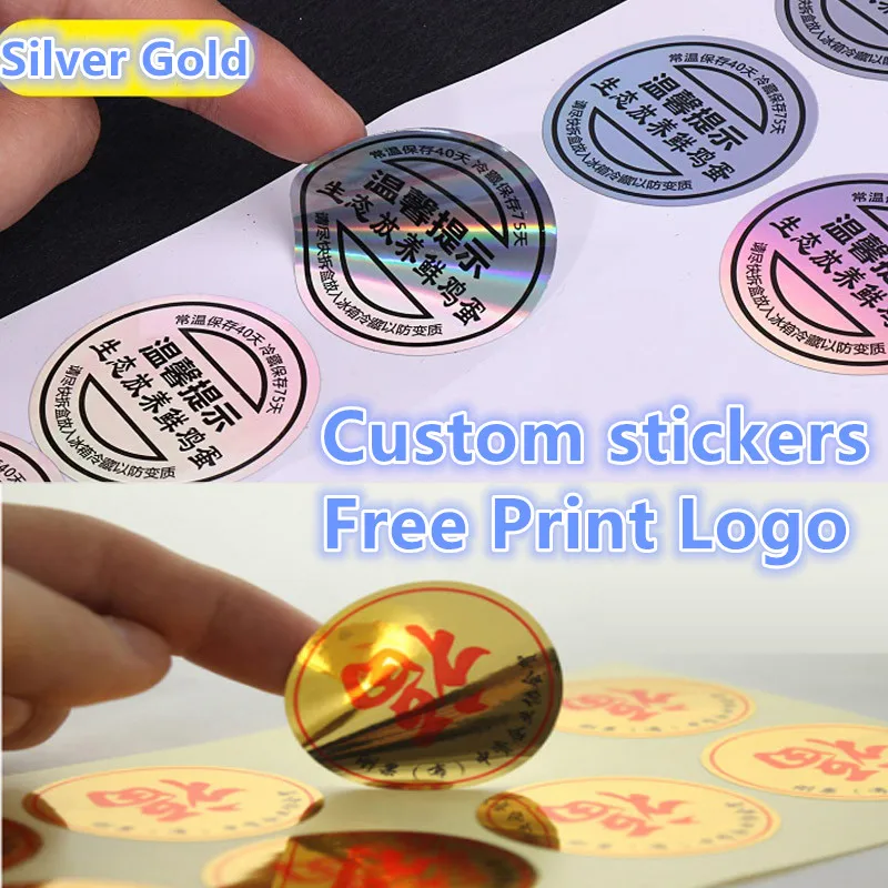 1000PCS Custom stickers Free Print Logo PVC Wedding Stickers printed Design Gold Silver clear adhesive round label Sticker