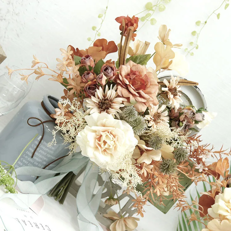 Vintage Kunstmatige Bloemen Bruiden Boeketten Voor Bruiloft Fotografie Zijde Pioen Bloemen Nep Bruidsboeket