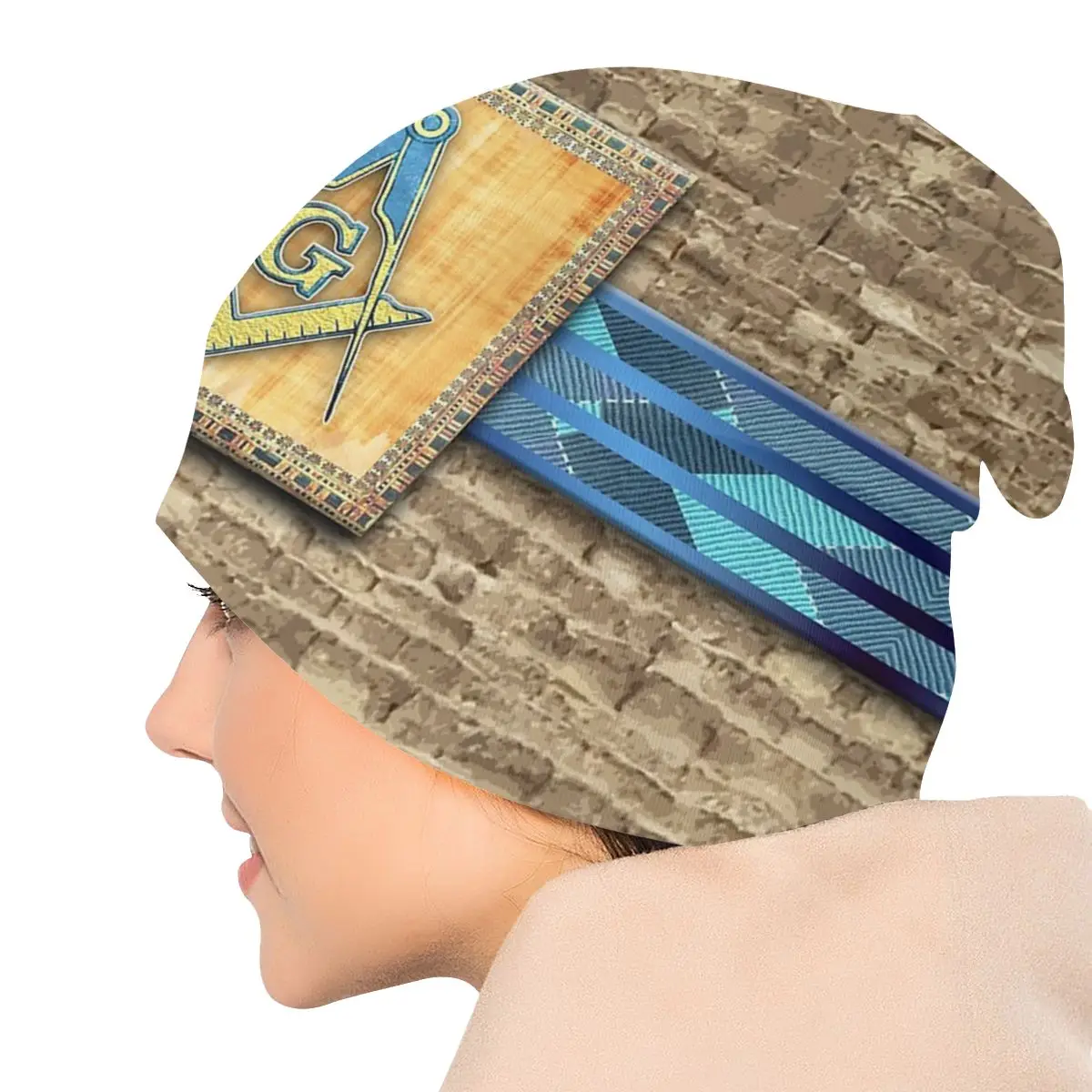 Egyptian Pyramid Square Compass Bonnet Hats Knit Hat Vintage Autumn Skullies Beanies Hat Masonic Mason Freemason Dual-use Caps