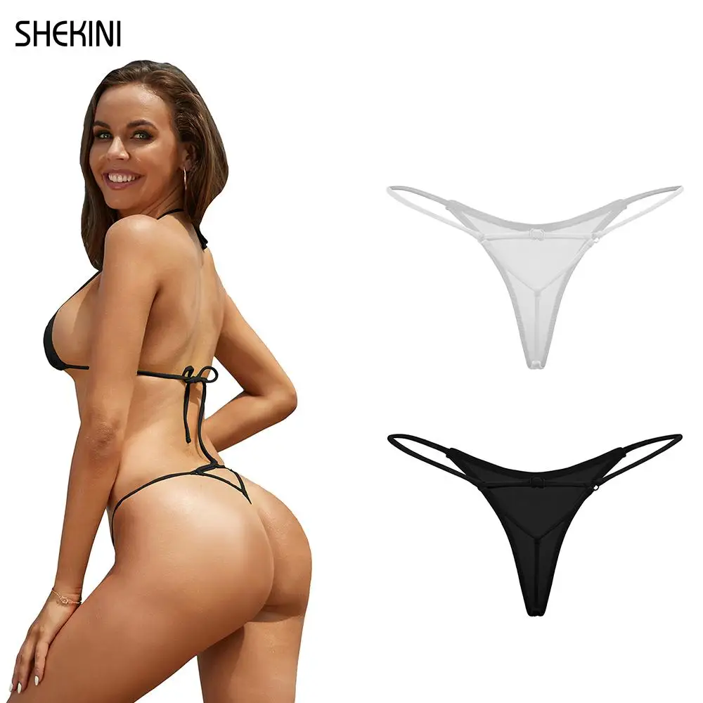 SHEKINI Women's Thong Bikini Bottom Brazilian Cheeky Swimsuits Sexy Brazil Cut Style Bottoms Solid Female Bathing Swimming Suit