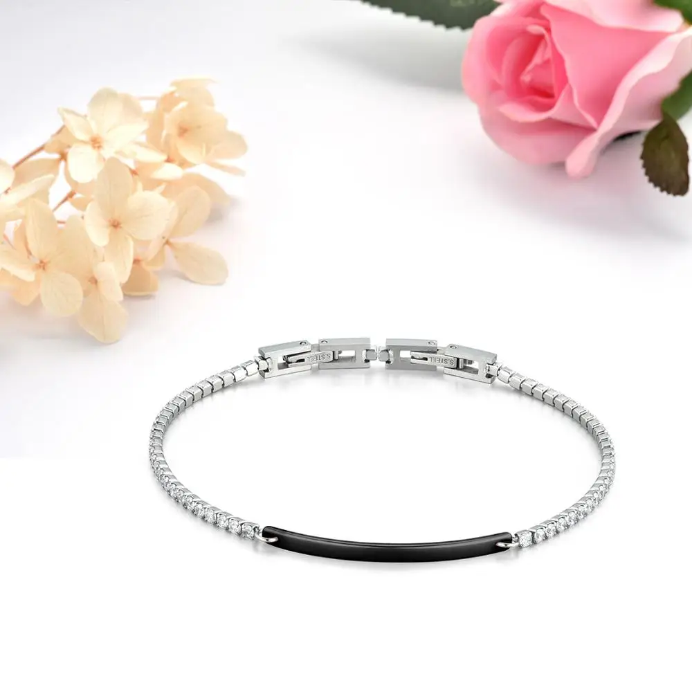 BONISKISS 2020 Hot Sale Ceramic Bracelets Bangles for Women Stainless Steel Double Buckle Adjustable Length Ladies Bracelet