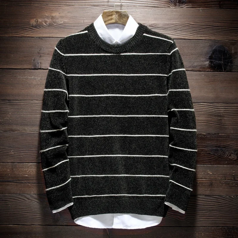 

MRMT 2024 Brand New Men's Sweater Fashion Striped Casual Pullover for Male Crew Neck Sweater Clothing