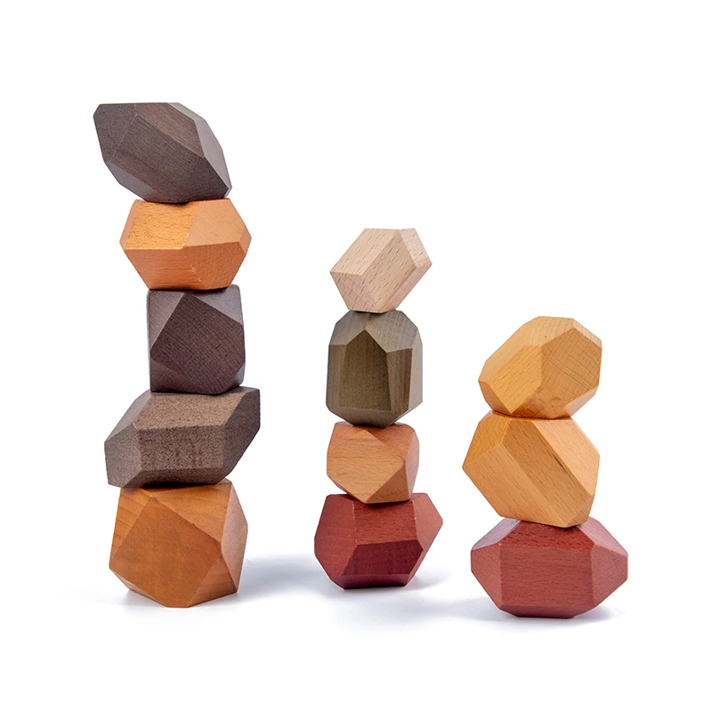 

Tum Wooden Stones Building Block Wood Balancing Stacked Stones RAINBOW set Coloured Gams Wooden Rocks Montessori educational Toy