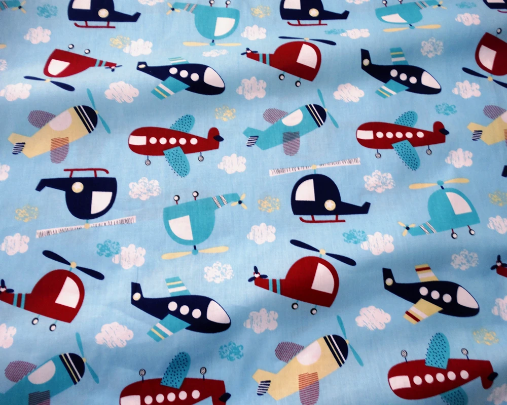 Engineering vehicle Plane Fox Cotton Fabric 100% Cotton Twill Print for Sewing Home Textile Child Dress Making Woven Soft Fabric