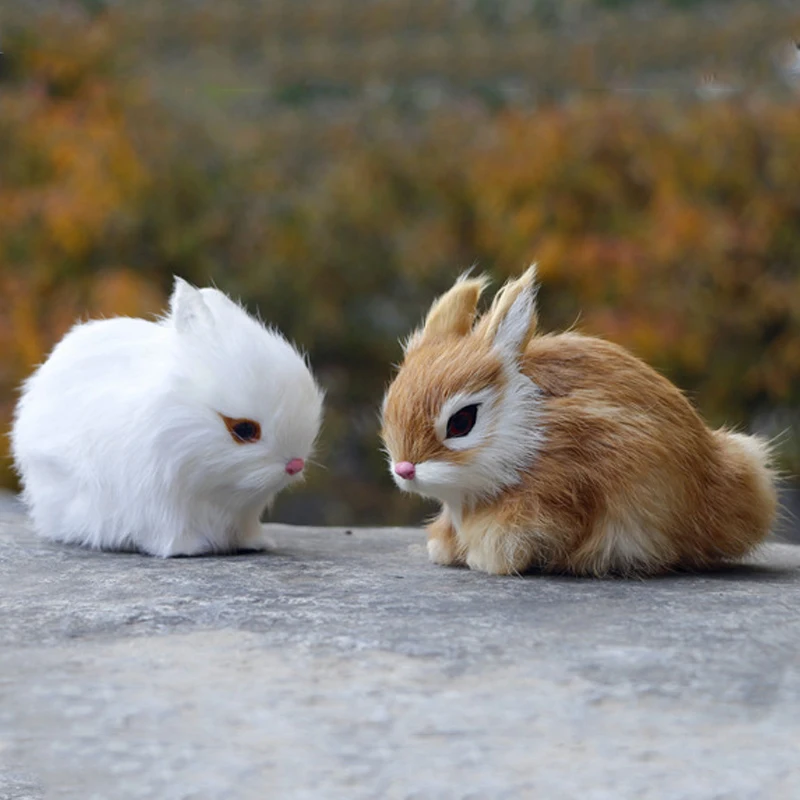 Easter Bunny Figurine Mini Realistic Cute White Plush Rabbits Easter Simulation Rabbit Home Decoration Table Display Ornaments