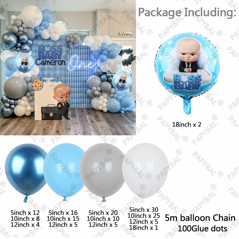 172pcs Boss Baby Balloons Arch Garland Kit White Blue Latex Balloon Set For Baby Shower Kids Birthday Party Decoration Globos