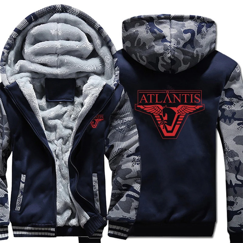 Stargate Atlantis Hoodies Camouflage sleeve Pullover Winter Jacket Stargate Atlantis Sweatshirts Long Sleeve Coat