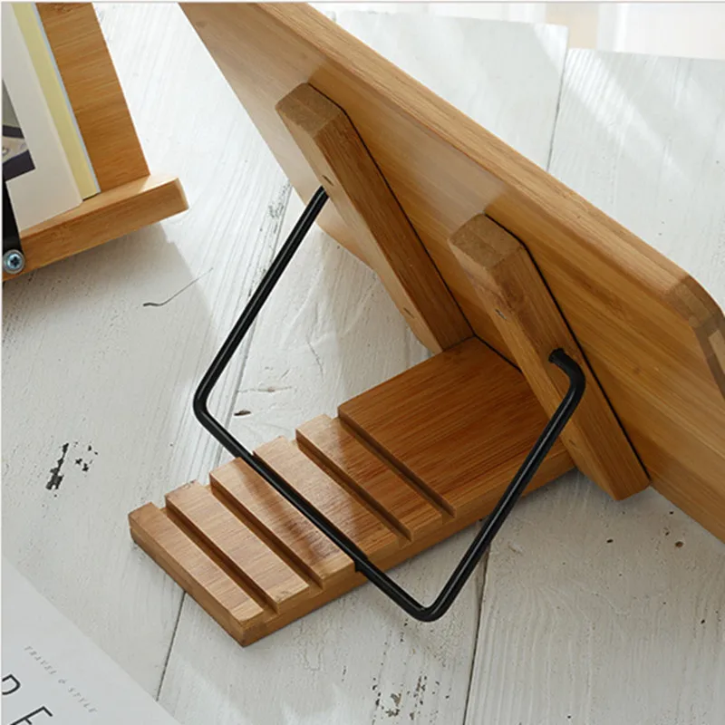 Bamboo Book Stand Adjustable Book Holder Tray Paper Clips Cookbook Reading Support Portable Sturdy for Tablet Study Paintings