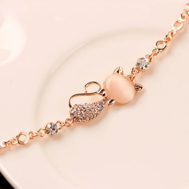 2021 Trend Rose Gold Alloy Cute Cat Bracelet Female Lady Child Girl Gift Jewelry Charm Opal Rhinestone Bracelet Cat Bracelet New