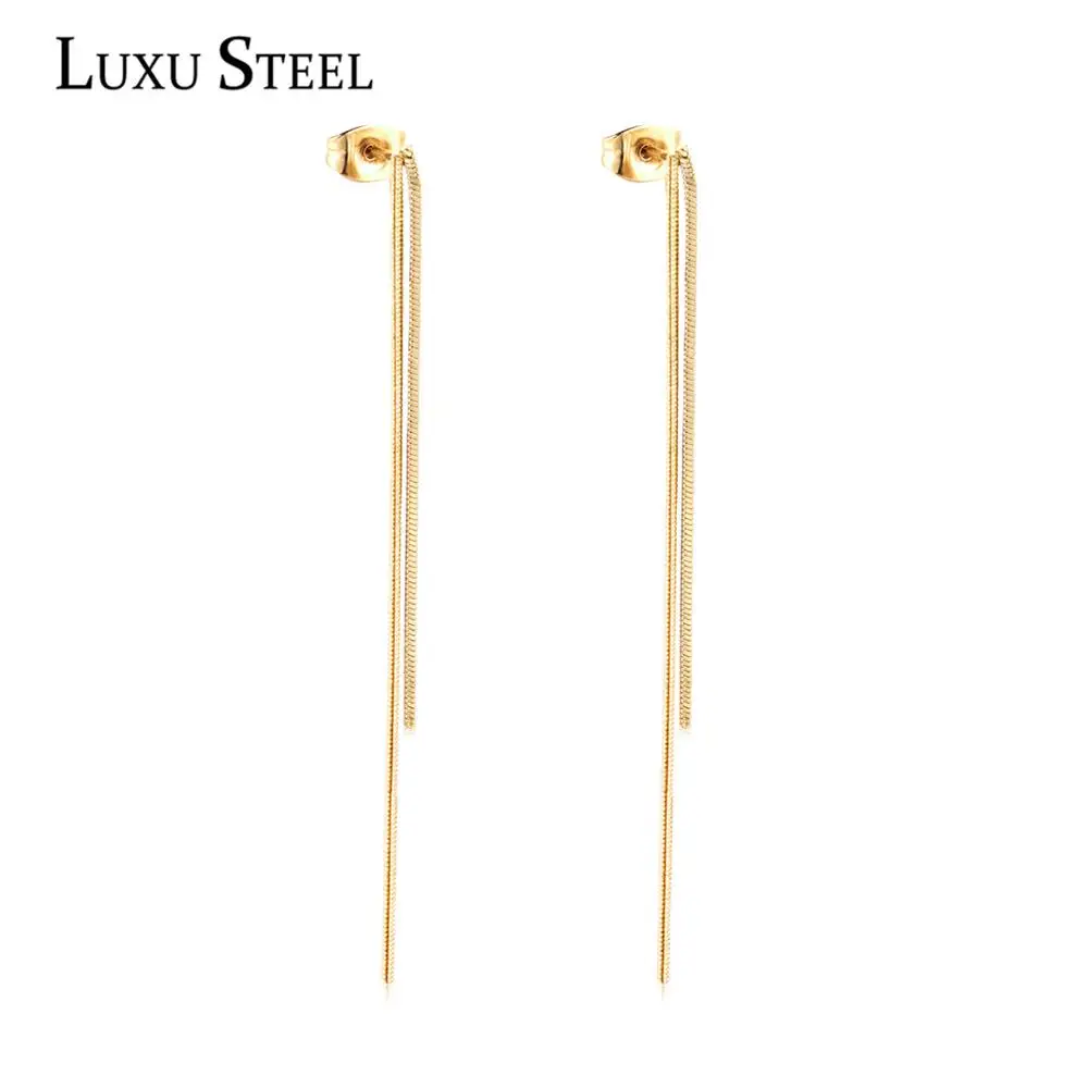 LUXUSTEEL christmas Earrings Women Accessories Stainless Steel Golden Color Long Snake Chains Drop Earrings Party Wholesale Gift