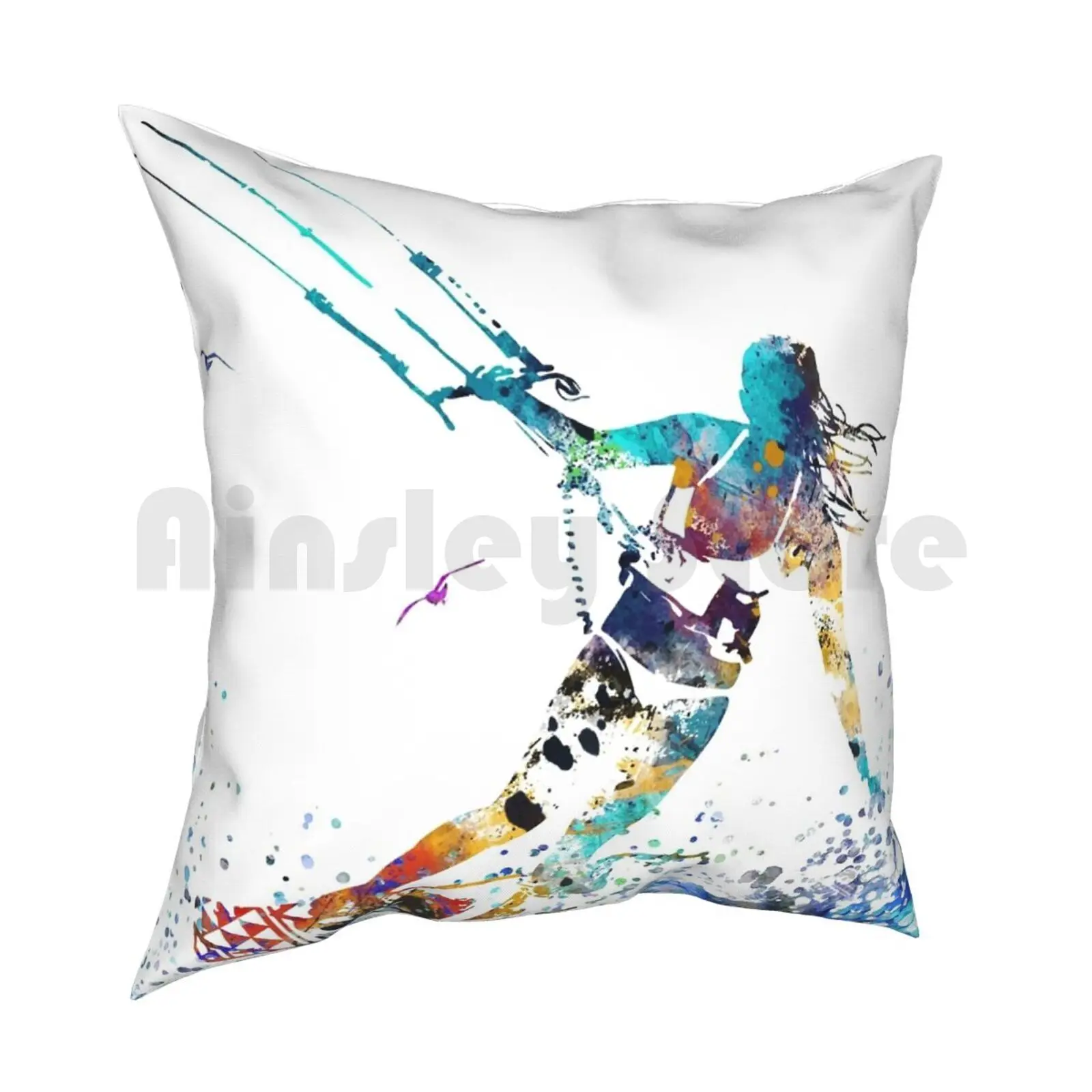 Kitesurfing , Watercolor Kiteboarding Pillow Case Printed Home Soft DIY Pillow cover Kitesurfing Watercolor Kiteboarding