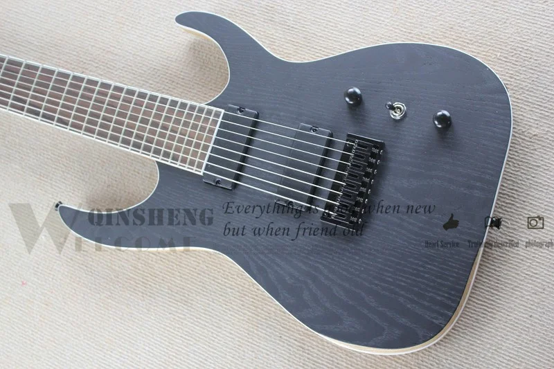 Presell Factory Custom Electric Guitar Black Mach Guitar Matte Black ASH Wood Body 8 Strings Guitar