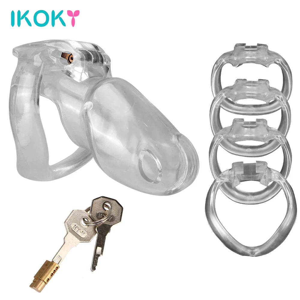 HT-V4 Plastic Chastity Cage With 36-50mm Penis Rings for Men Scrotum Lock Cock Stretcher Sex Toys Male 18 Harness Couple Games