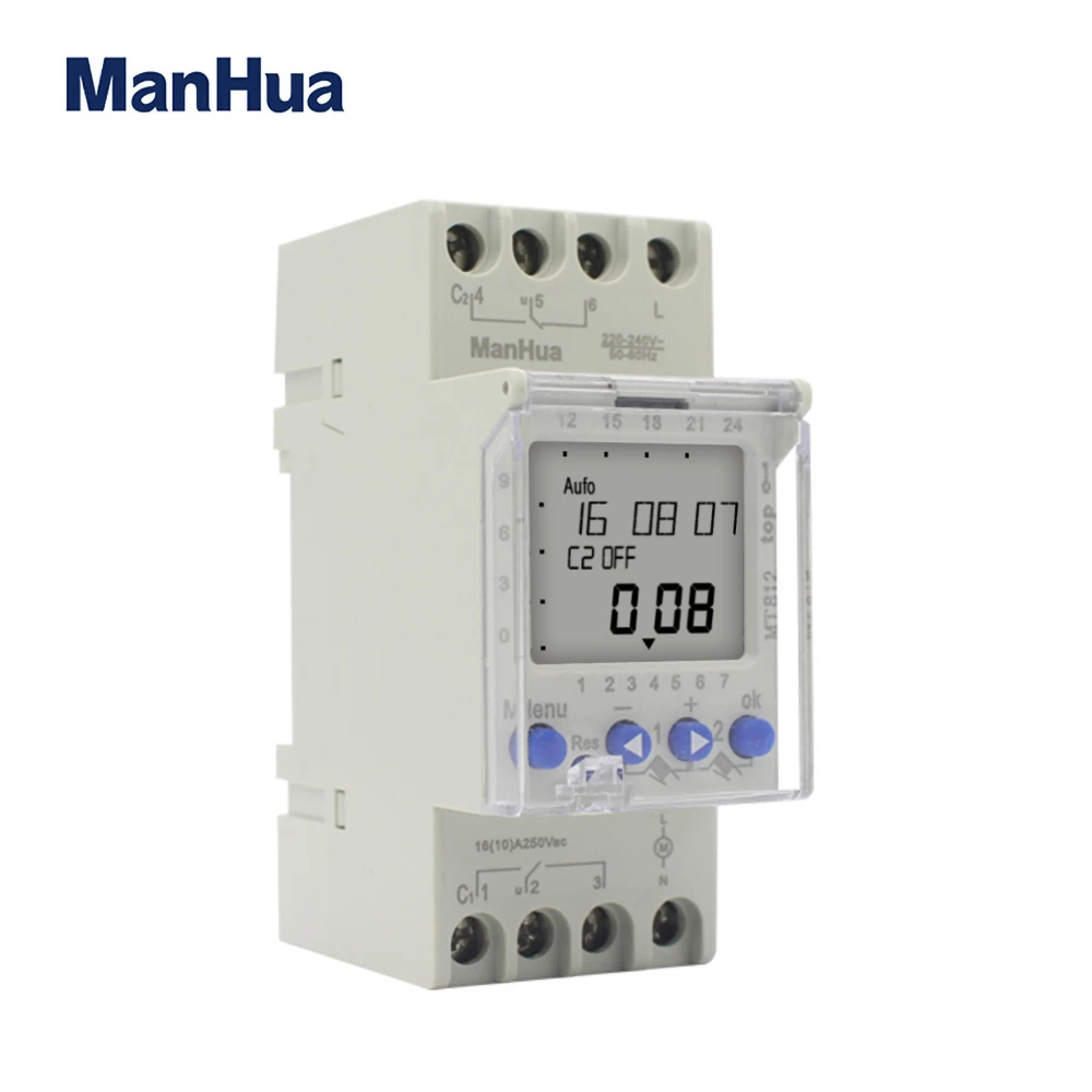 ManHua MT812  2 Channel 16A Multi function Weekly Programmable DIN Rail LCD Digital Time Switch