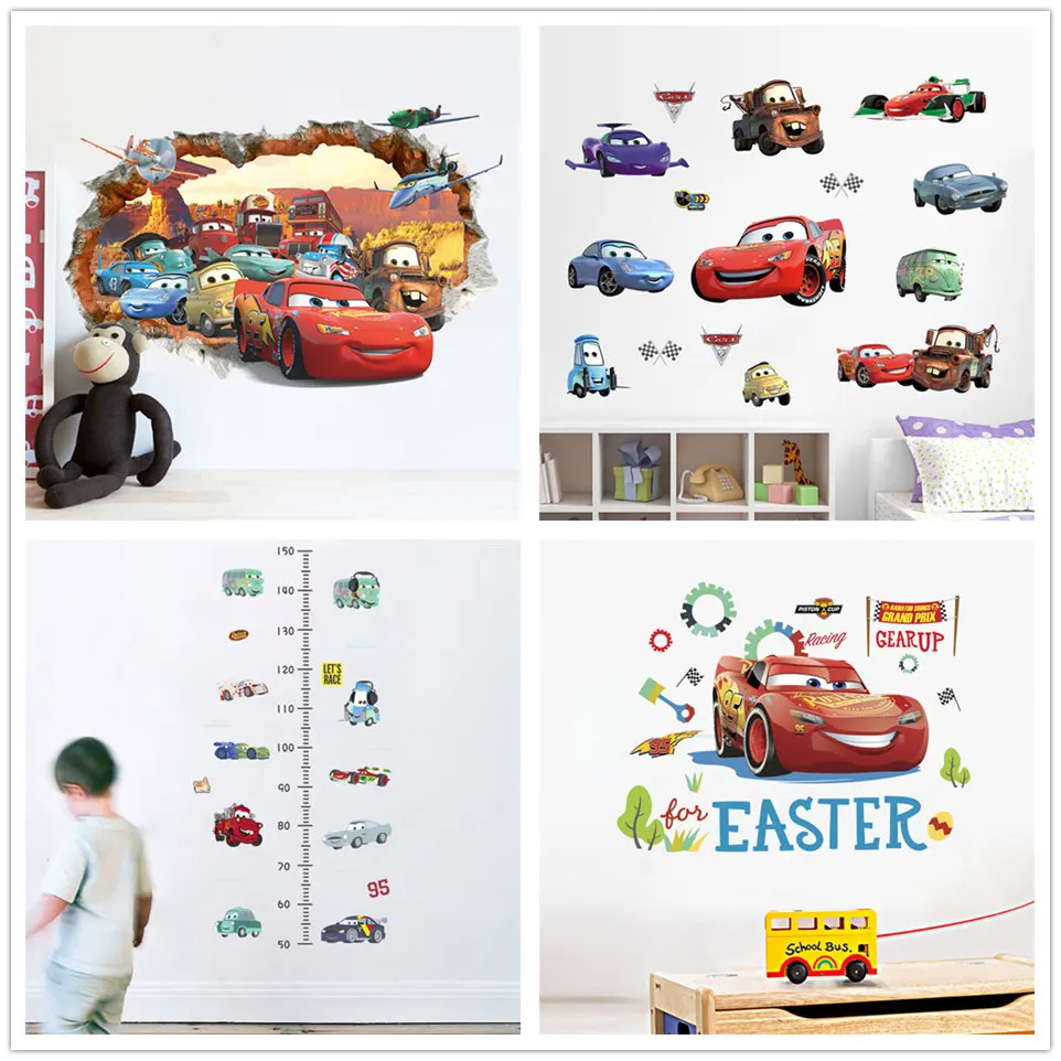 Boy Room Cartoon 3D Car Wall Sticker Self Adhesive PVC Kids Room Decoration Nursery Height Measure Ruler Wallpaper Decal Murals