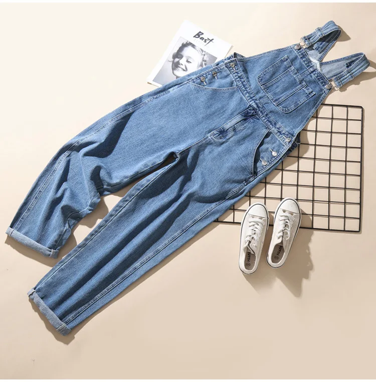 Herren Plus Size Denim Latzhose Klassische Cargo-Jeans mit Großen Taschen Lose Arbeitslatzhose Trägerhose Dunkel- und Hellblau – Detail 20