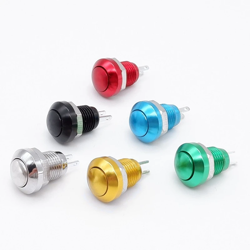 8mm Push Button Switch Momentary Metal Horn Doorbell Bell Mini Car Auto Engine PC Power Start Starter Red Green Black Blue 1NO