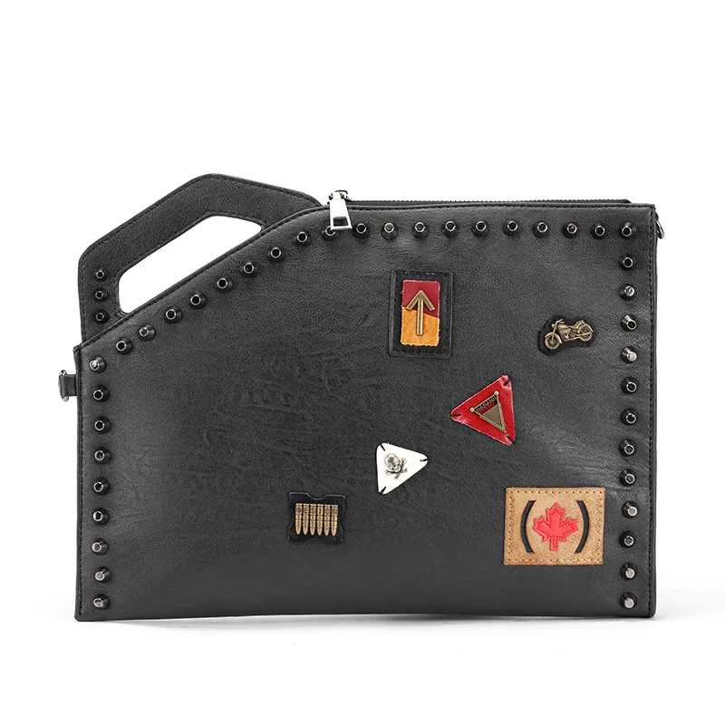 Klinknagel Appliques Heren Clutch Tas Luxe Design Koppelingen Tas Heren Schoudertas Pu Lederen Handtas Crossbody Tas Clutch Voor Ipad