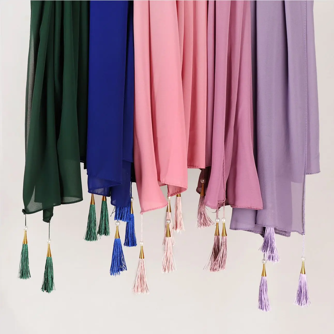 Hijab Chiffon bolha cachecol para mulheres, cor sólida, longo, macio lenços muçulmanos, envoltório do Islã, xale feminino, frisado Tassel Hijabs