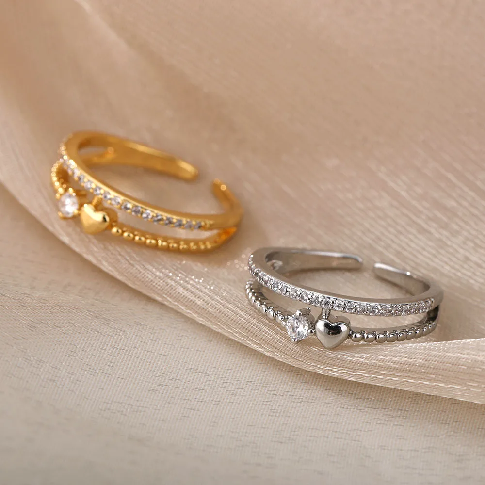 Zircon Heart Rings For Women Stainless Steel Gold Color  Double Heart Ring Wedding Engagement Jewelry Accessories Gift Bijoux image 5