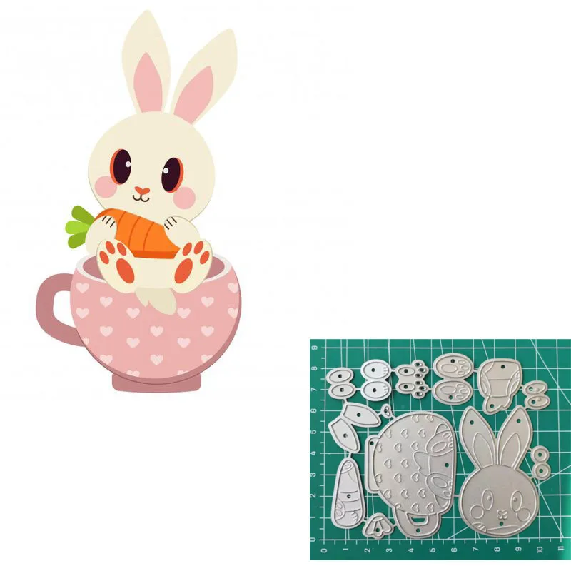 Teacup Bunny Brithday Layering Cutting Die Embossing Cuts Scrapbook Paper Craft Knife Mould Blade Punch Stencils Dies