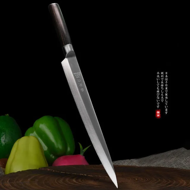 Nóż Sashimi w stylu japońskim 6Cr16MoV stal ostra krojenie ryb Sushi filetowanie tasak noże kuchenne drewniana rączka