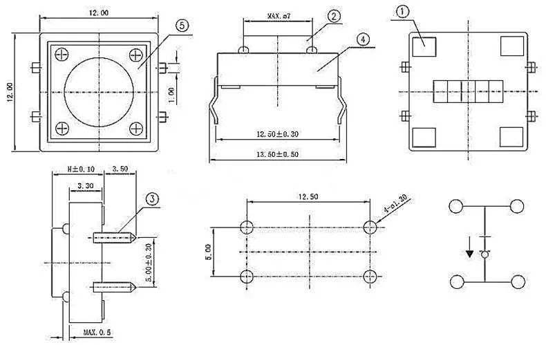 20pcs / lot momentary touch push button switch 12*12*4.3/5/6/8/9/10/11/12/13/14mm 4 pin on / off DIP button