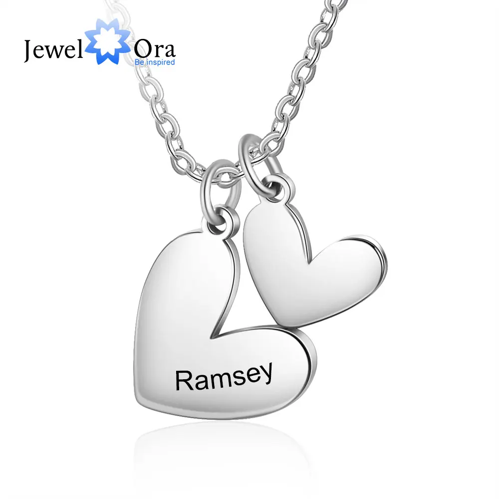 

JewelOra Stainless Steel Customized Double Heart Necklace Personalized Name Engraving Pendants for Women Anniversary Gifts