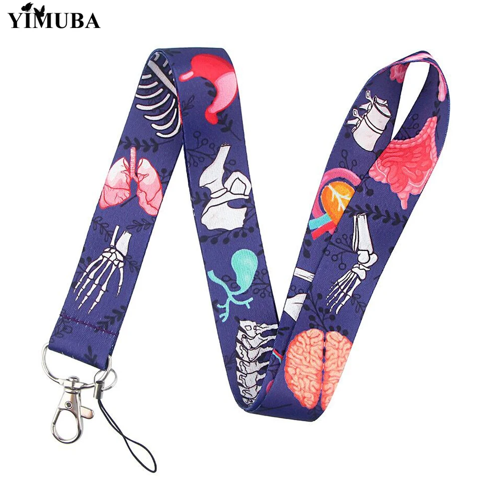 Medical Human Organ Lanyards Keychain Heart Skull Brain Stomach Cartoon Print Ribbon Key Ring Name Card Badge Holder Neck Straps