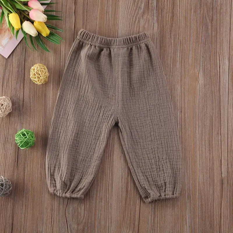 Toddler Infant Child Baby Girls Boy Pants Wrinkled Cotton Vintage Bloomers Trousers Legging Solid Pants 6M-4T