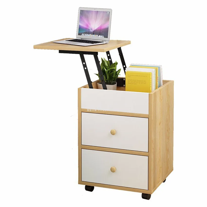 

Multifunctional Bedside Cabinet Desktop Liftable Modern Wood Night Table Living Room Bedroom Nightstand Storage Cabinet 2 Drawer