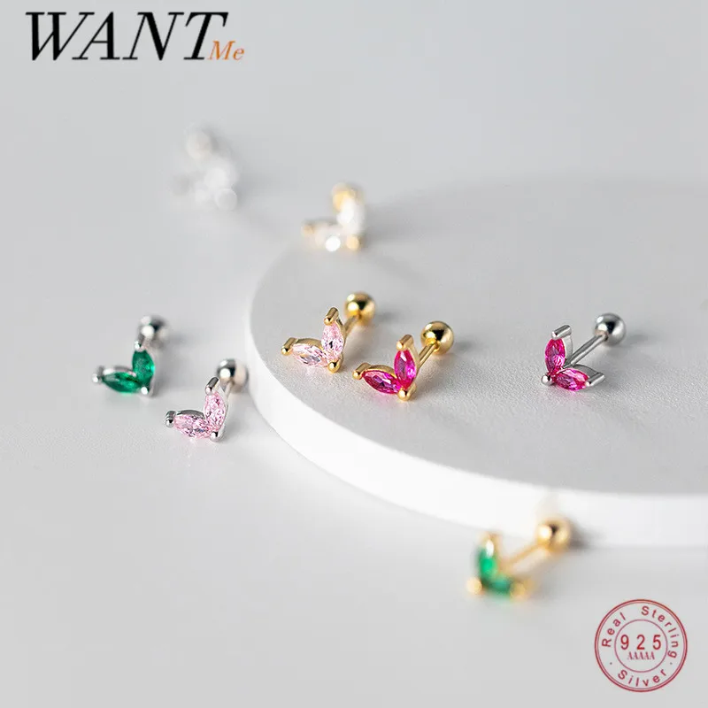 

WANTME 925 Sterling Silver Simple Rainbow Butterfly Zircon Bead Piercing Stud Earrings for Women Chic Party Jewelry Accessories