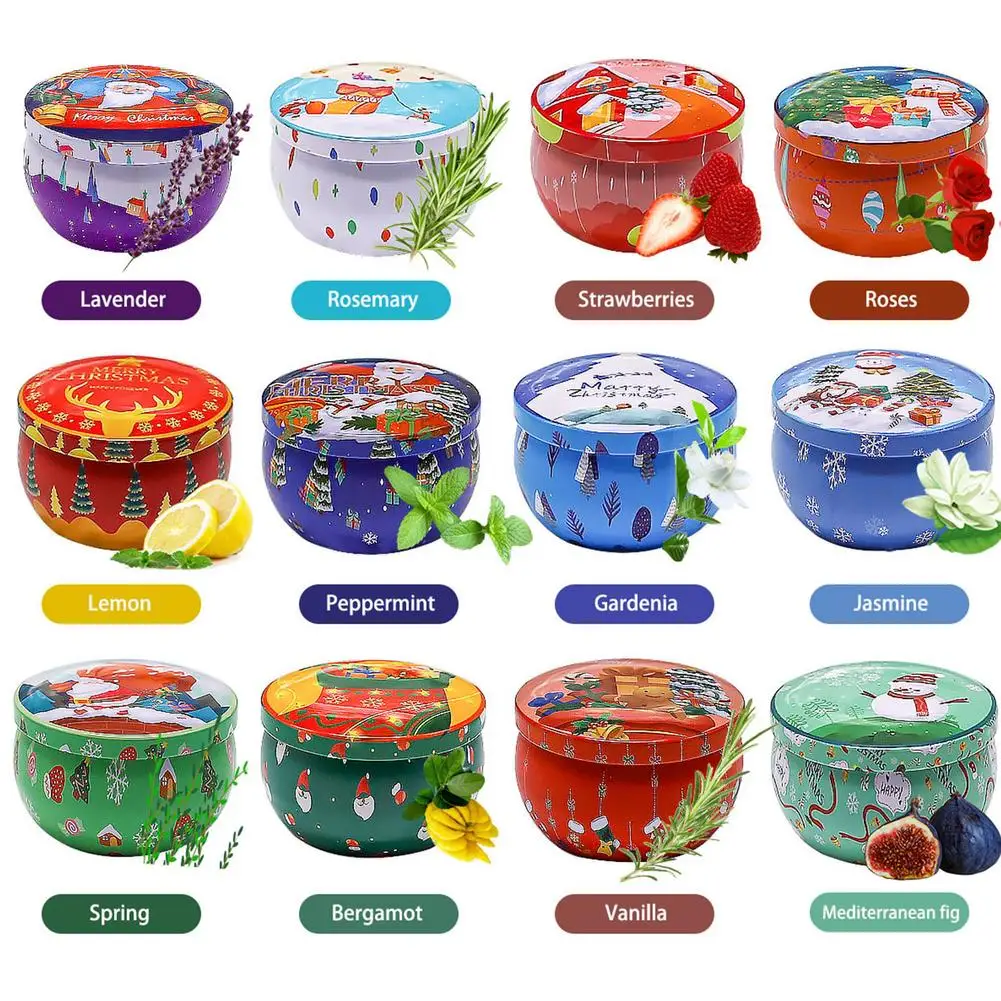 12PCS Christmas Scented Candles Aromatherapy Candles Smokeless Soy Wax Vegetable Essential Oil Candle For Christmas Gifts Box