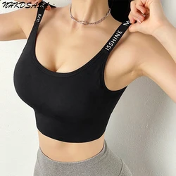 NHKDSASA Letters Straps Bra Women Unwired Active Underwear Push Up Without Bones Gym Seamless Sportswear Crop Top For Fitness