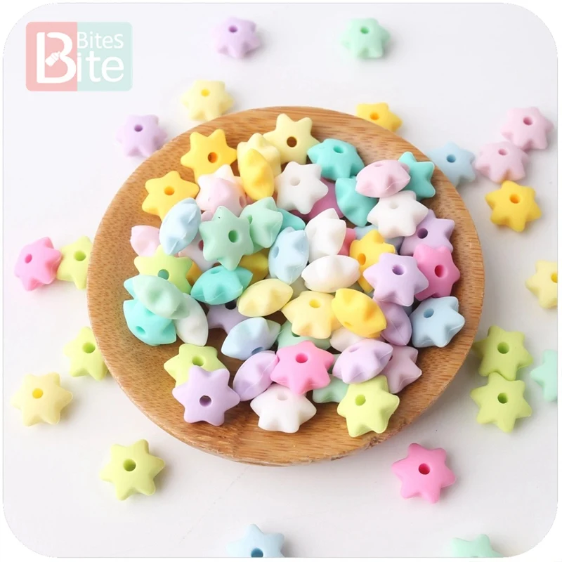 bite bites Silicone Beads Star Shape 20pcs 14mm Food Grade Teether BPA Free Ecofriendly Beads Bracelet DIY Jewelry Baby Teether