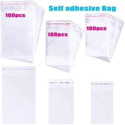 100PCS Clear Self adhesive Cellophane bag Transparent Plastic Self-adhesive Bags For Gift Jewelry Candy Cookie Packaging baggies