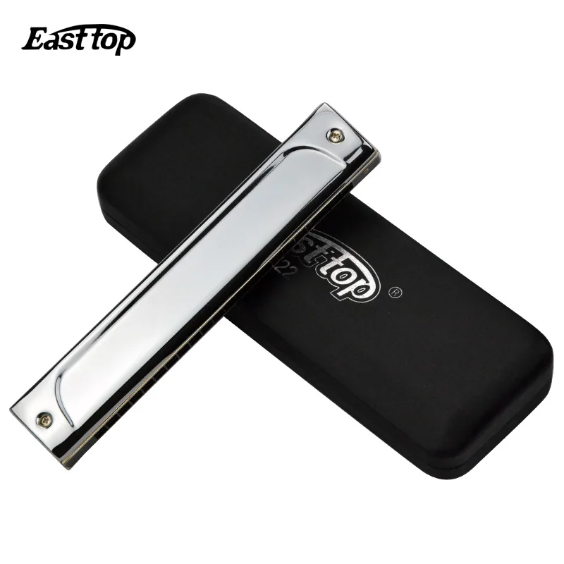 T22 Easttop 22 Holes Tremolo Harmonica Silver Harpa Metal Harmonica Woodwind Music Instrument Mouth Organ Professional Harps