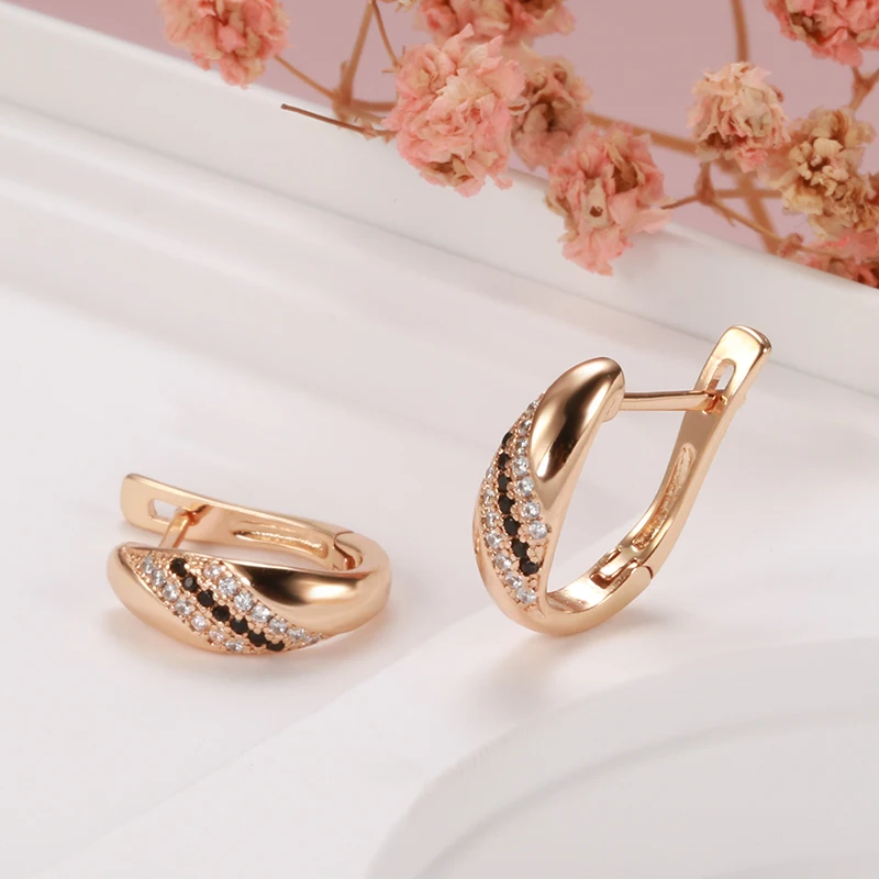 Kinel New 585 Rose Gold Earrings for Women Vintage Bride Natural Black Zircon Earrings Fine Wedding Jewelry Party Crystal Gift